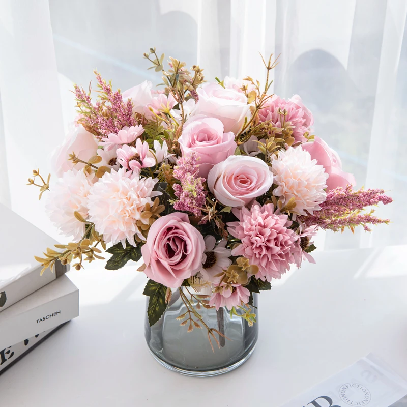 1PC Künstliche Blumen Günstige Neue Jahr Dekoration Hochzeit Garten Pfingstrose Bogen Weihnachten Hause Gefälschte Seide Rose Hortensien Vase für – Detail 16