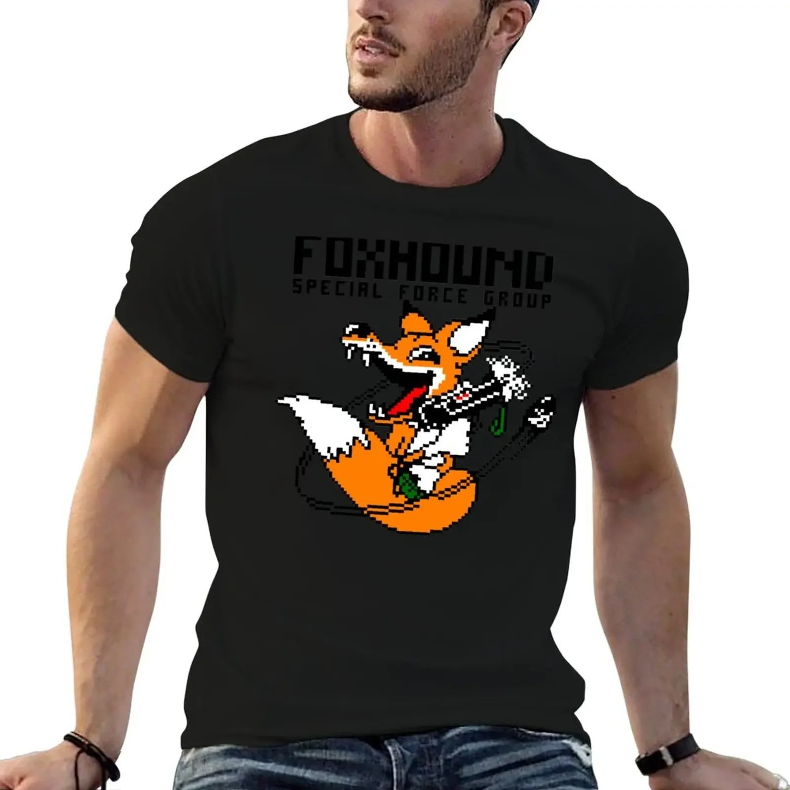 

FOXHOUND PIXELART FOX BLACK T-Shirt vintage clothes cotton man t-shirts anime t shirts tshirts for men