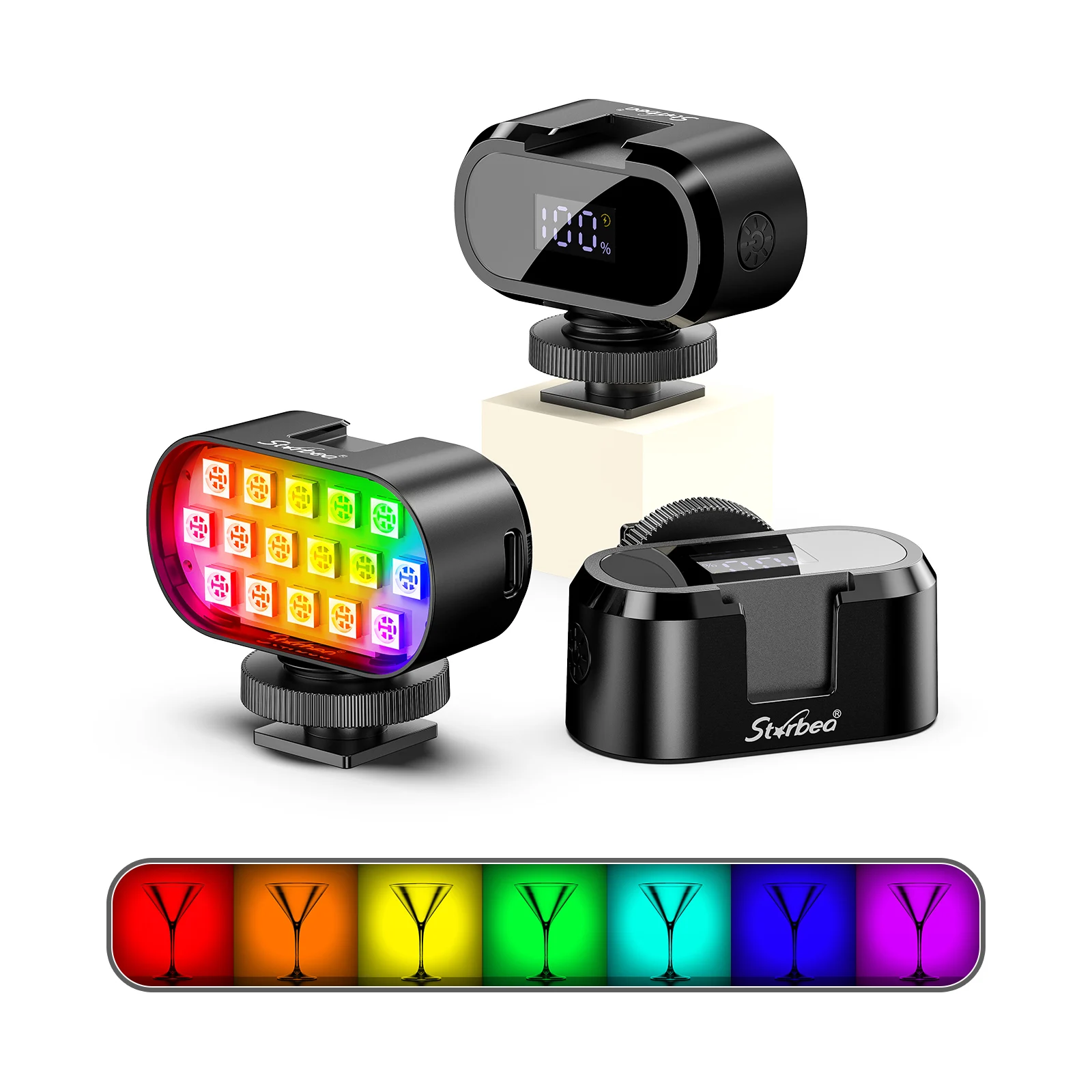 مصباح فيديو صغير RGB 8 ألوان LED محمول مع شحن من النوع C برغي 1/4 هدية محتوى التصوير الفوتوغرافي على YouTube Tk