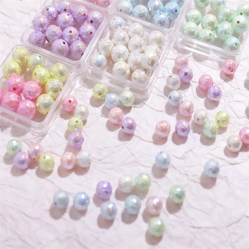 2025 Newest 8mm 10mm color Wrinkled frosted spun cotton effect rounds shape acrylic beads diy jewelry garment accessory