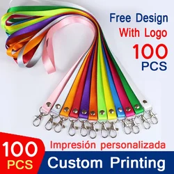 100 Pcs Custom Printed Key Chain Personal Printing Lanyard For Badge Holder & Staff Cards Personalized Print Landyard Wholesale