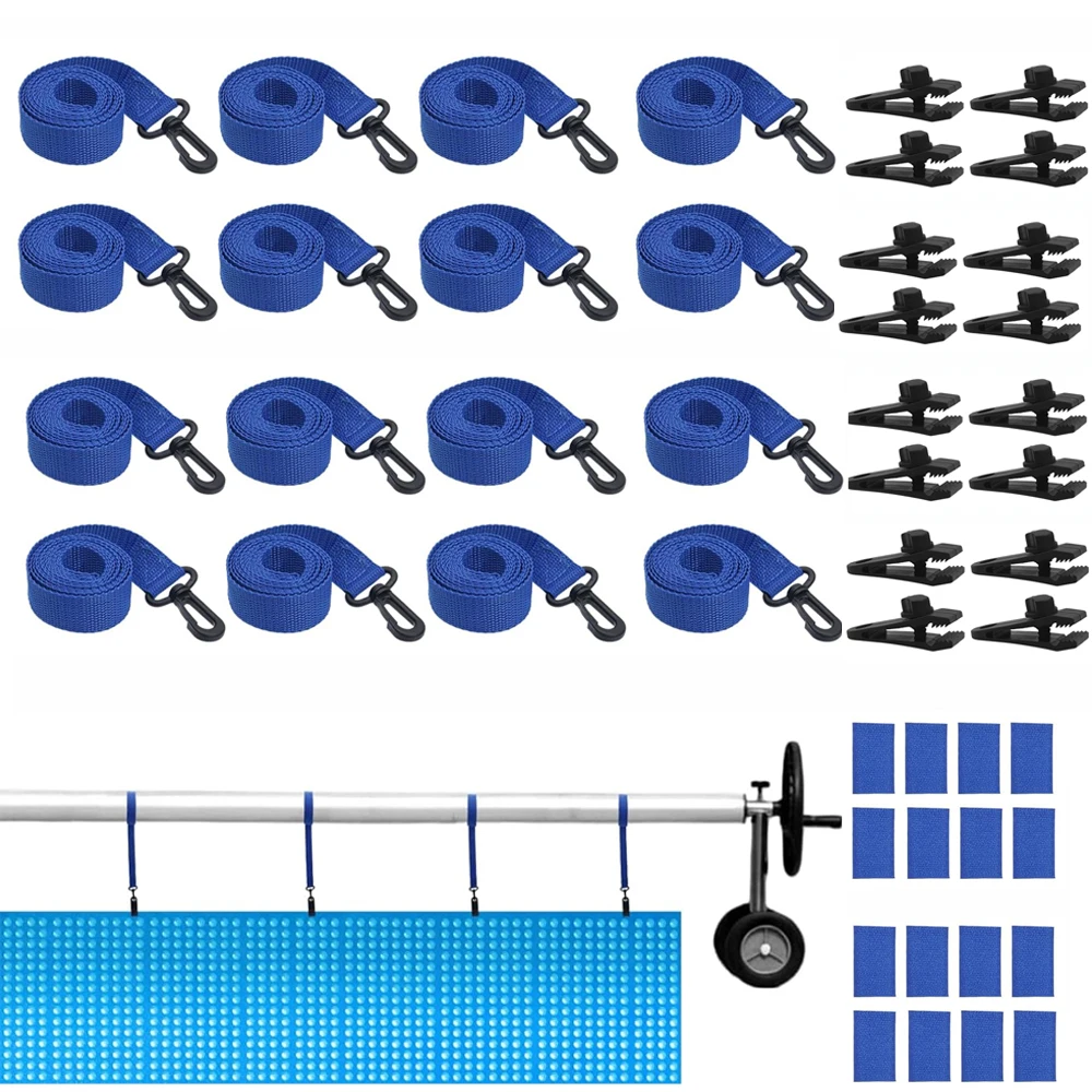 

Pool Solar Cover Reel Attachment Kit Heavy Duty Solar Cover Straps and Clips for Inground Swimming Pool, Solar Blanket Strap Kit
