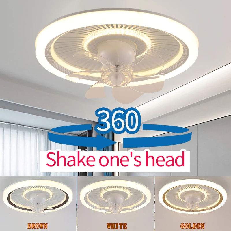 

360 Head Minimalist Modern Ceiling Fan with Lights, Remote Unlimited Dimming, White Living Room and Bedroom Pendant Light