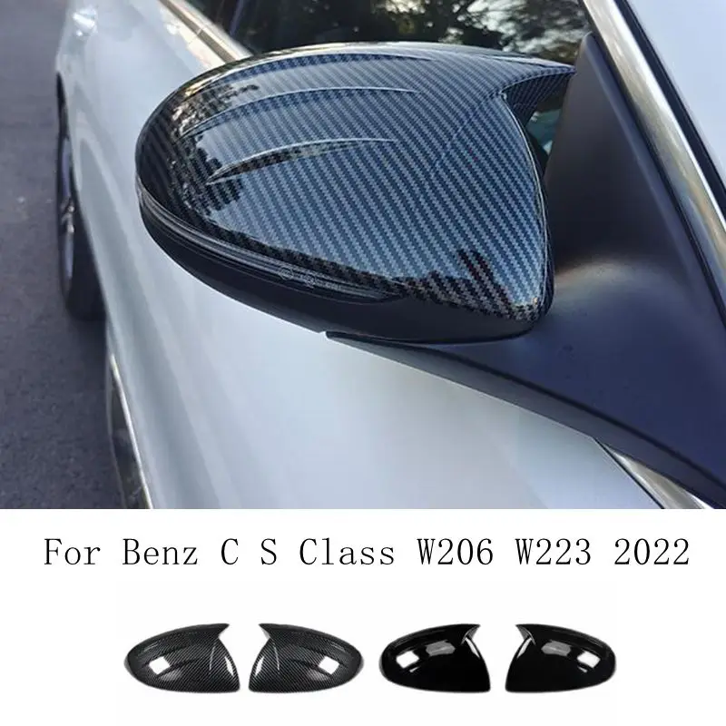 For Mercedes W206 S206 2pcs Rear View Mirror Cover Caps Trim Shell Frame C-Class C180 C200 C200d C300 C300d C300e 2022 2023