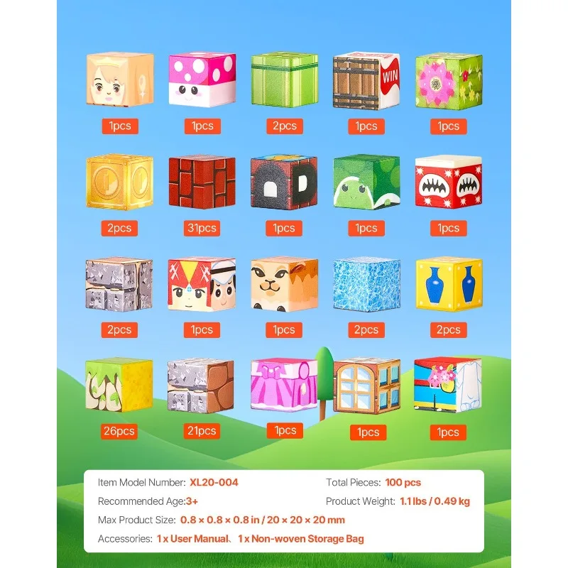 Blocos magnéticos 100 PCS Conjunto de blocos magnéticos STEM Montessori Brinquedos sensoriais