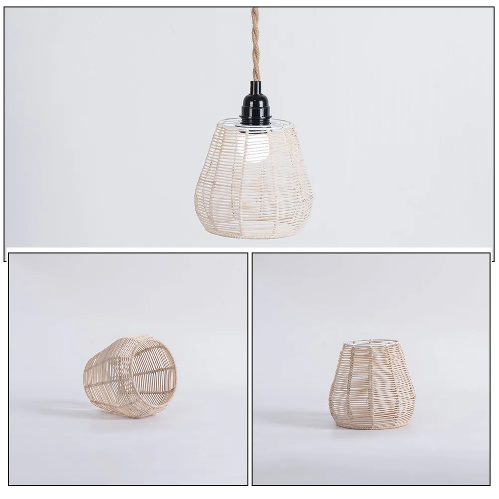 Handcrafted Rattan Woven Lamp Shade Sturdy Iron Frame Dual Purpose Pendant Light Shade for Restaurant Tea Bar Decor