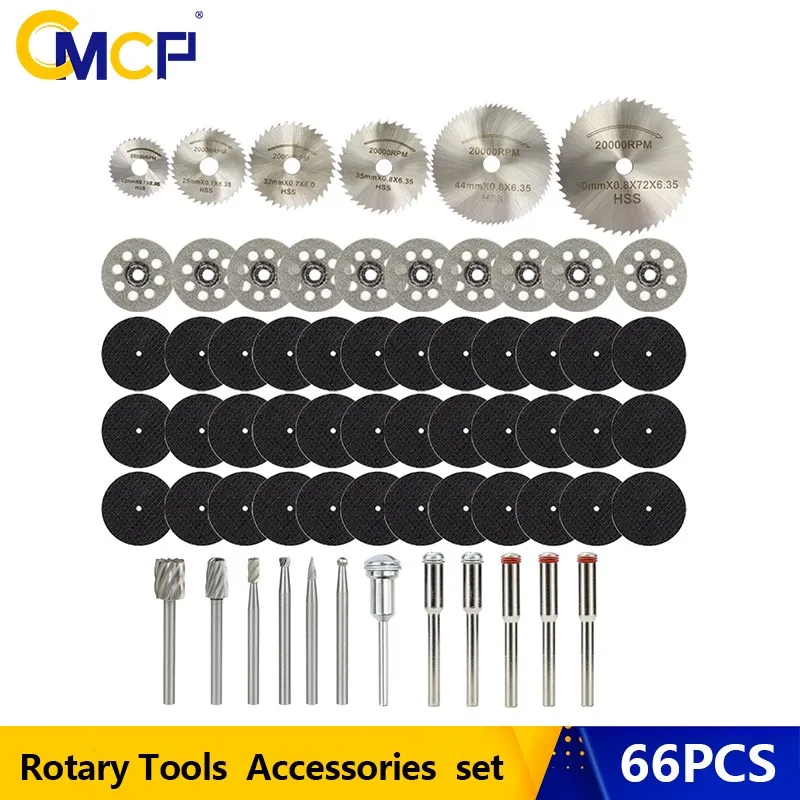 

CMCP 66pcs Metal Resin Cut off Wheel,Diamond Cutting Disc,HSS Routing Router Bit,Circular Saw Blade for Dremel Rotary Tool