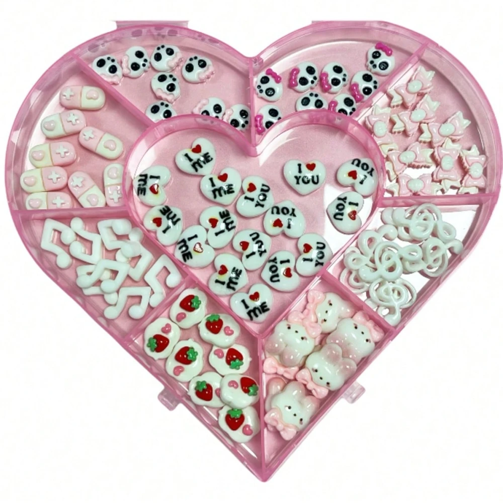 Cartoon Y2K I Love You Heart Stone Bowtie Musical Note Hi Dialog Box Nail Art Charms Decor Junk Phone Case Crafts Accessories