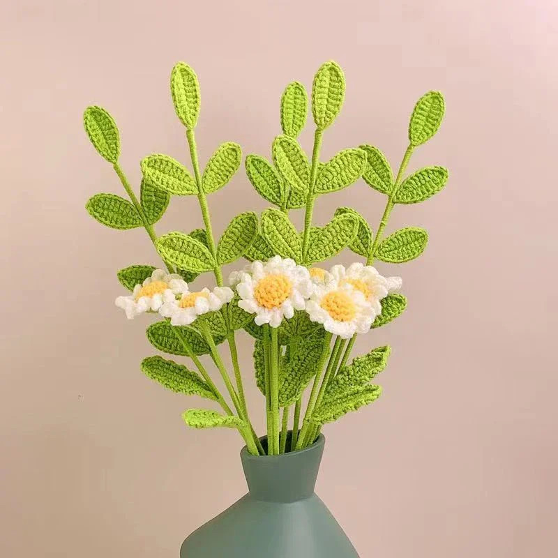 Knitted Eucalyptus Leaves Bouquet Home Finished Handmade Crochet Knitting Flowers Artificial Homemade Plants Table Decorations