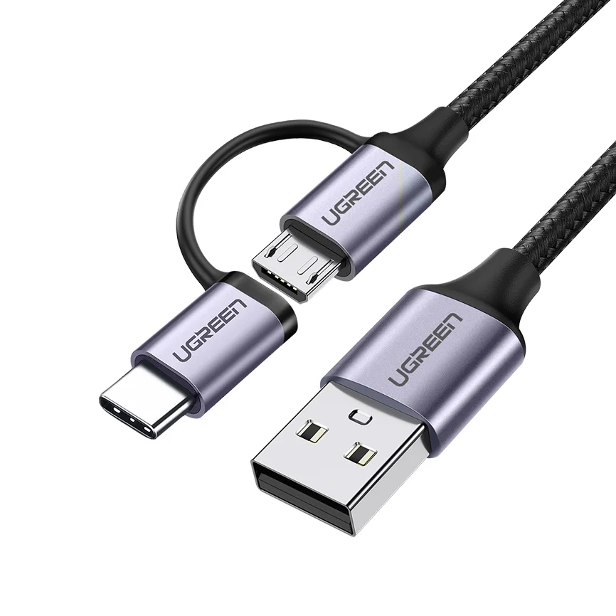UGREEN Portable Charging Cable Multifunction 2 in 1 Charging Cable USB 2.0 a to USB Type C and Micro USB Cable Cord for Android