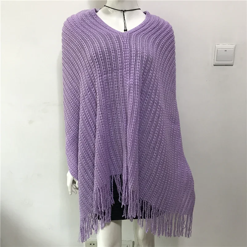 Spring Autumn Pullover Sweater Knitwear Geometric Splicing Loose Poncho Cape Women Coat Cloak Shawl Sunscreen Beige Shawl