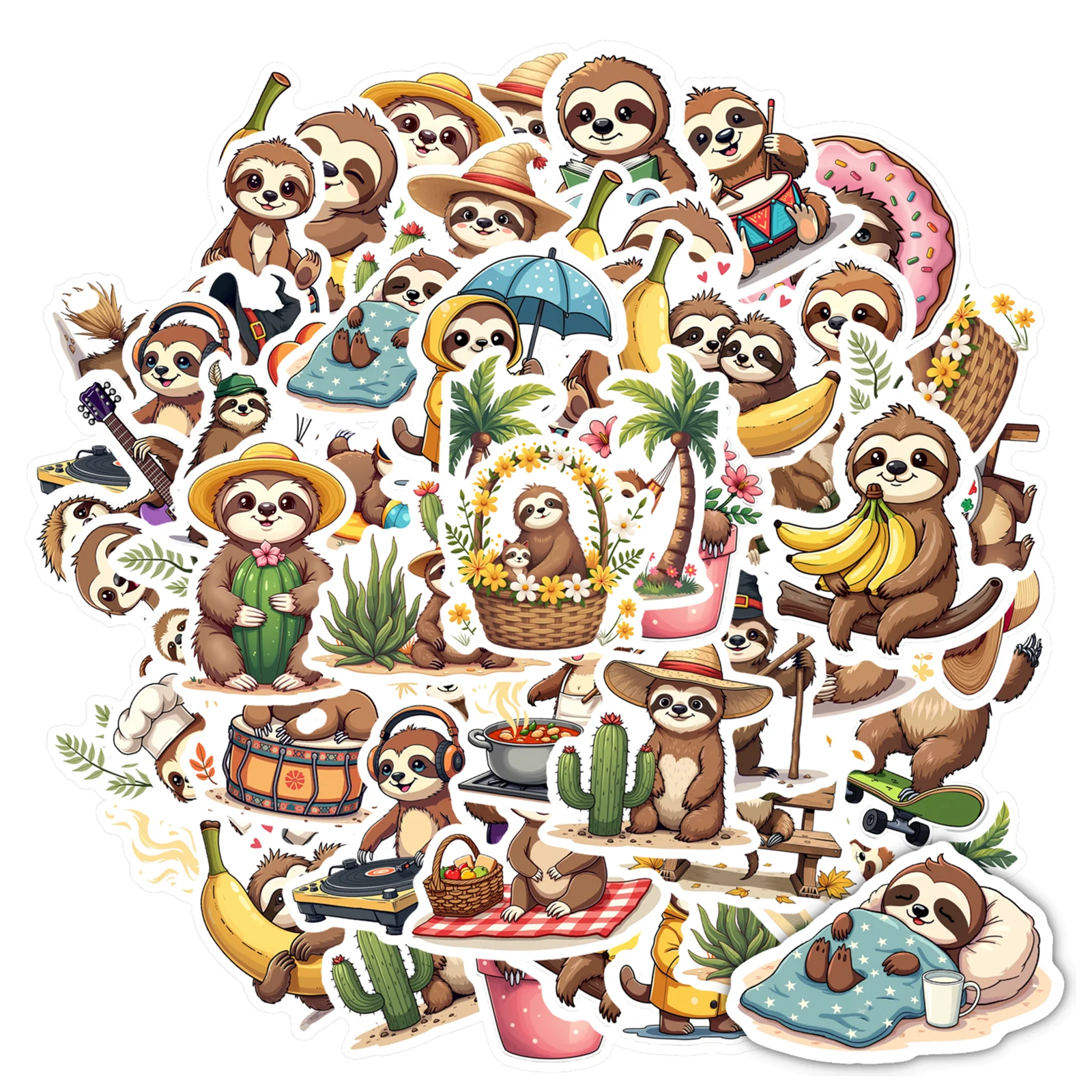 

35-100 шт. игривые наклейки с изображением ленивца, мультяшные наклейки для отдыха «сделай сам», детские наклейки для чемодана, холодильника, телефона, багажа, ноутбука