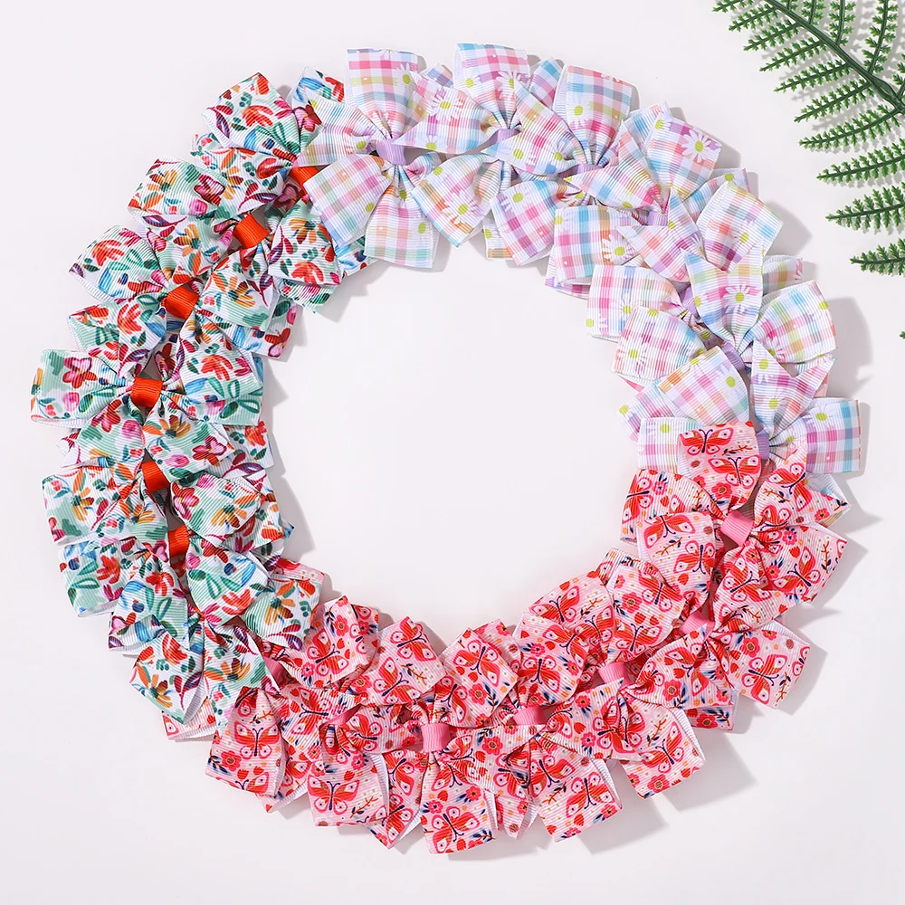 20 個ベビーガールズヘアリボンクリップ付きランダムカラープリントリボンヘアグリップブティックヘアピン帽子キッズヘアアクセサリー