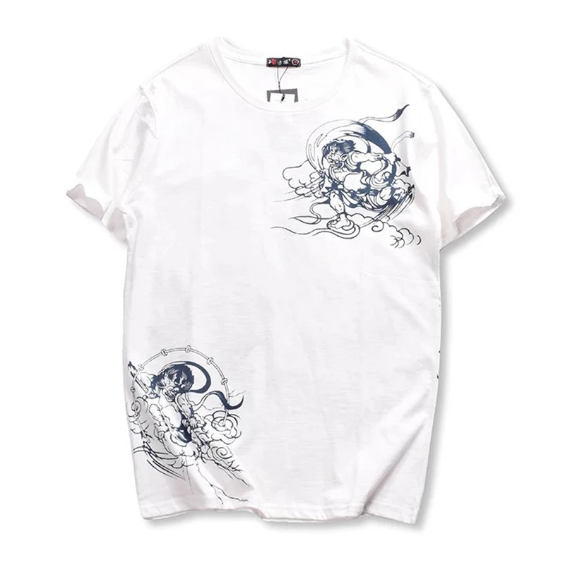 Lyprerazy Japanese Harajuku Ukiyoe Vintage Embroidery T Shirt Men\'s Carp Fish Dragon Embroidery Chinese Style Printing T Shirts
