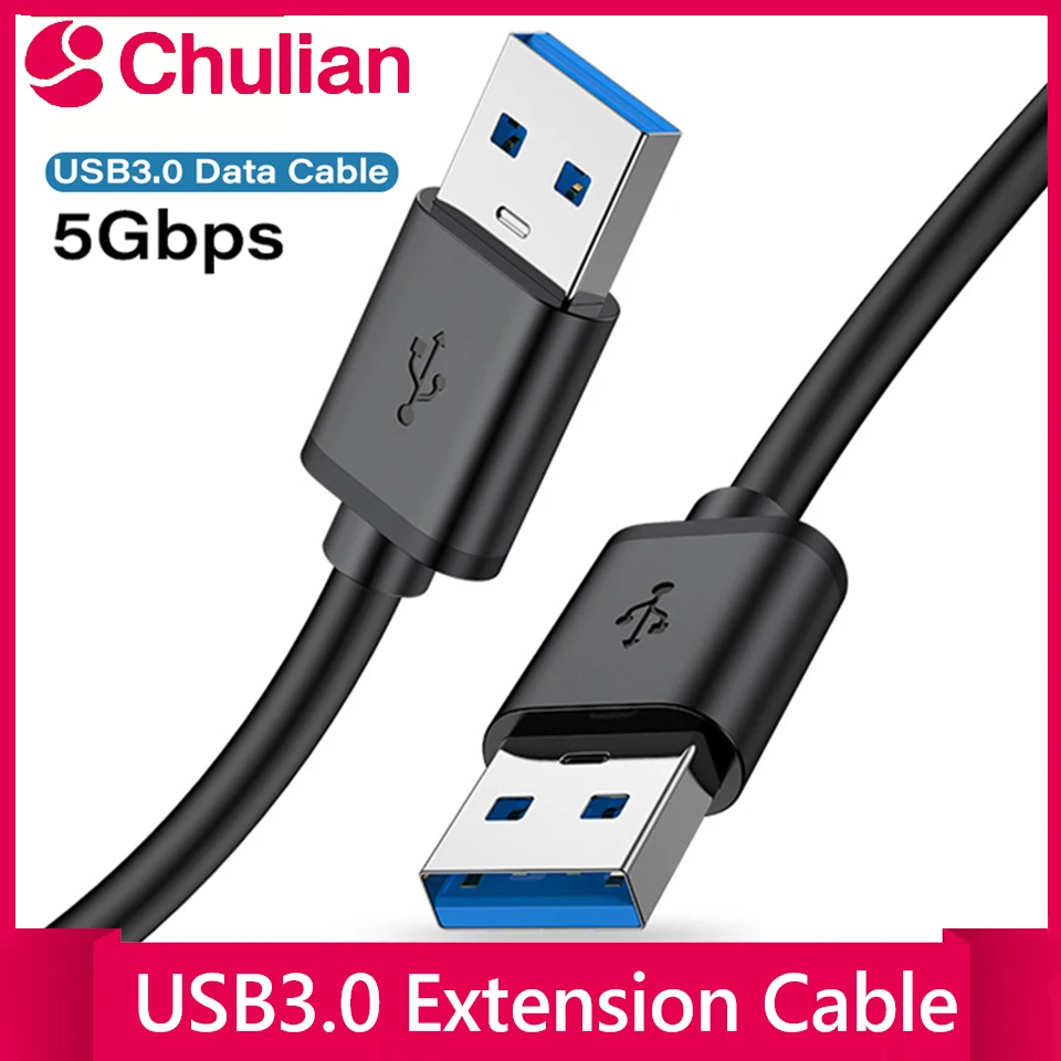 Short USB 3.0 Cable Double USB A Male Plug for HDD Enclosure USB 3.0 Hub Cooling Fan USB Switch - Male to Male Cord