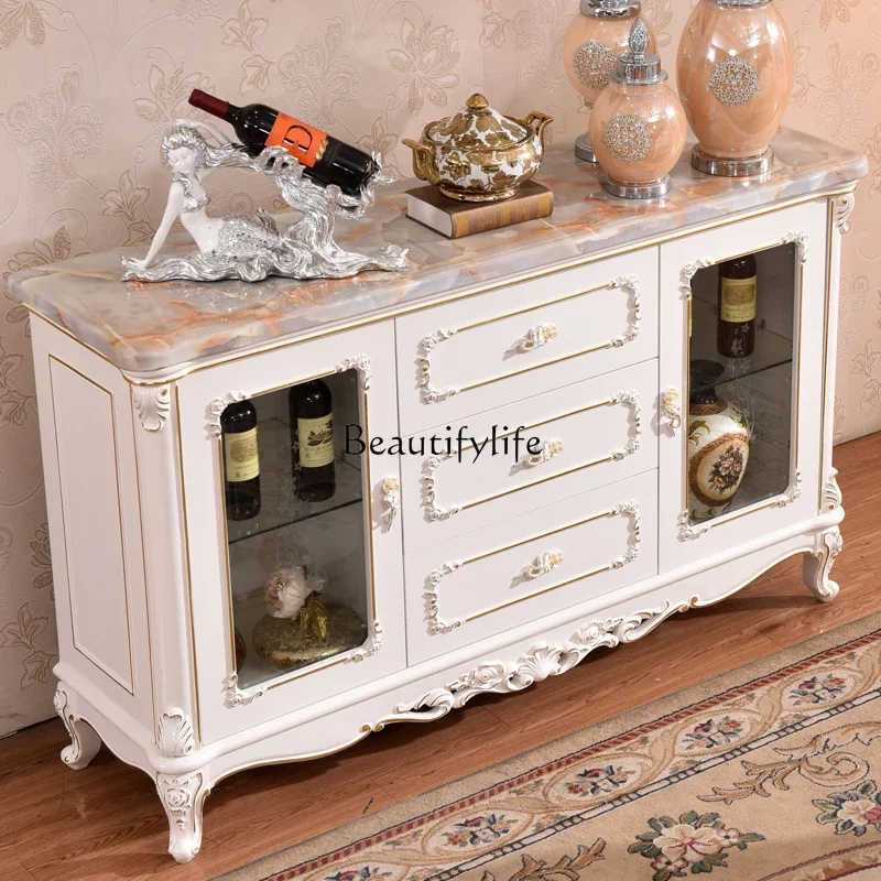 

yj5European-Style Solid Wood Sideboard American Luxury Villa Marble Wine Cabinet