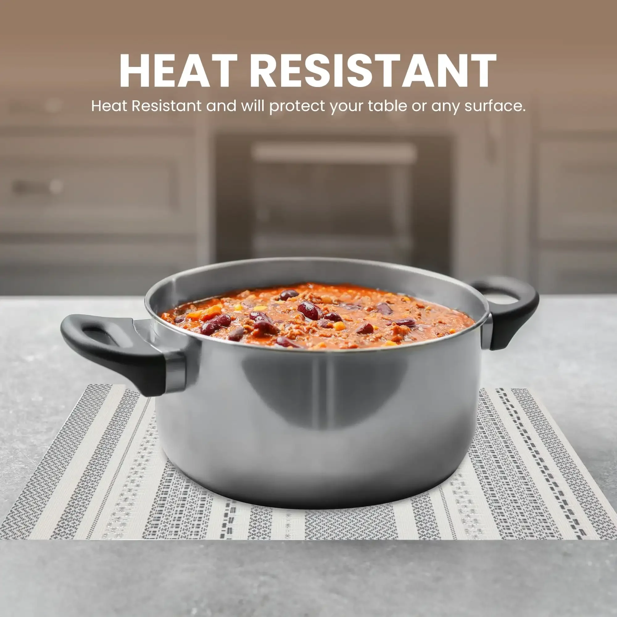 Dainty Home ชุดแผ่นรองจาน 6 ชิ้น |   สง่างามและทนทาน |   แผ่นรองจานล้างทําความสะอาดได้ PVC กันลื่นขนาด 12x18 นิ้ว