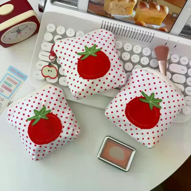 Tomaat Stijl Portemonnee Rode Polka Dot Mini Geld Portemonnee Leuke Koreaanse Stijl Lippenstift Oortelefoon Opslag Portemonnees Tassen