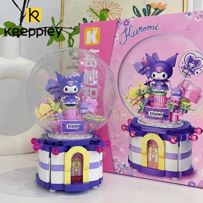 

Музыкальная шкатулка Keeppley Sanrio, строительные блоки, настольные украшения, модель Mymelody HelloKitty Kuromi, игрушки, детский подарок на день рождения