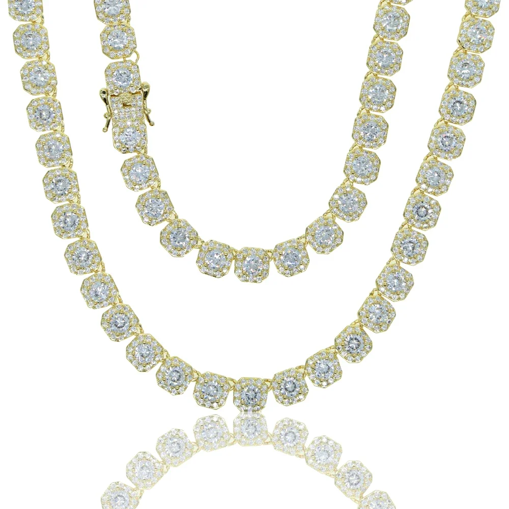 Iced Out Bling 5A Cubic Zirconia Cz Women Jewelry 8MM Geometric All Round Clear Cz Paved Cz Cluster Link Chain Women Necklace