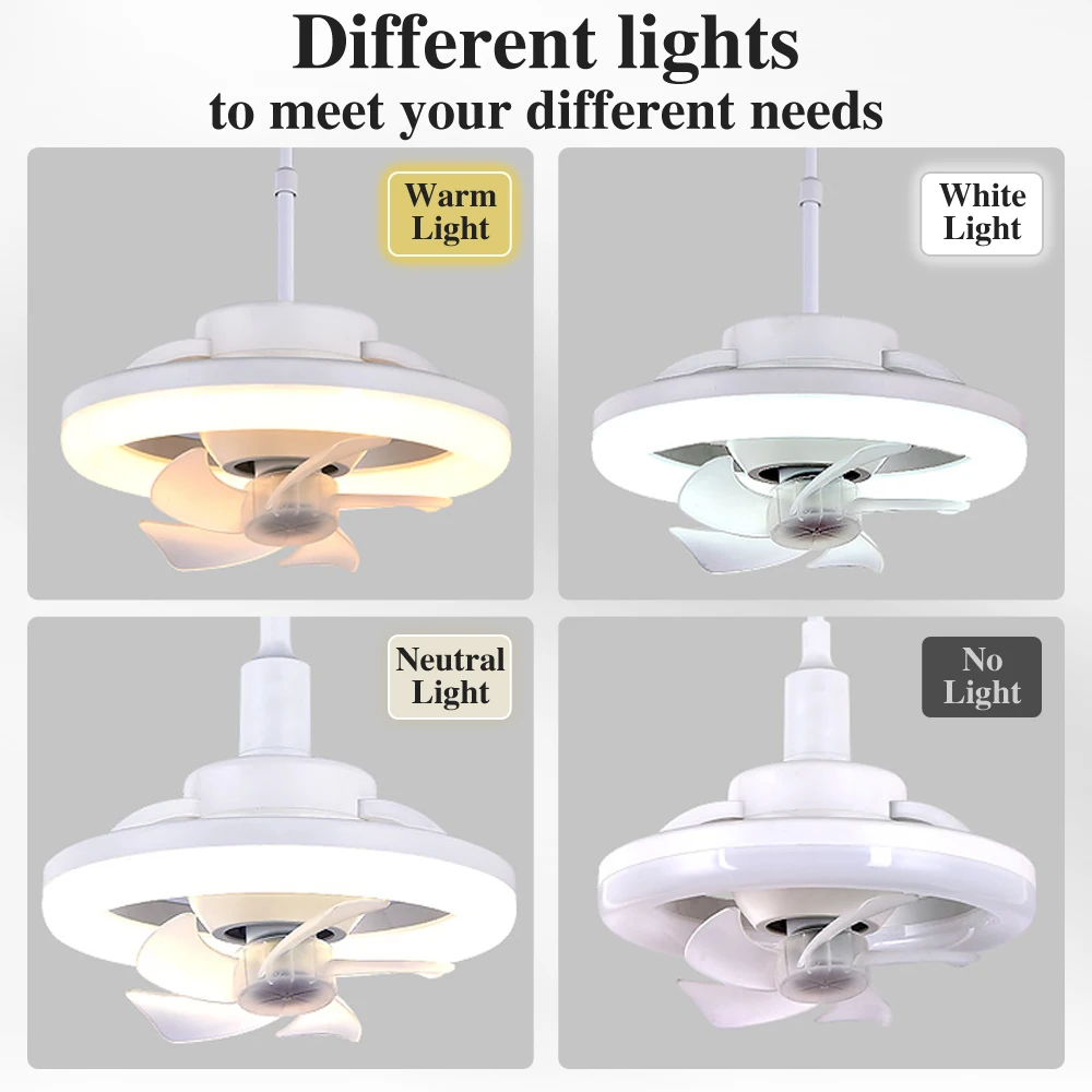 LED 램프 타이밍 무소음 팬, 조명 및 제어 기능, E27 베이스 AC85-265V, 3 색 온도, 360 ° 회전, 48W, 60W