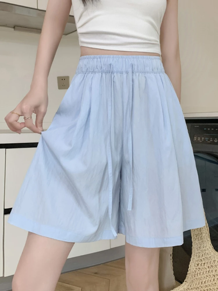 

2024 Shorts for Women Clothing Summer Loose and Thin Casual Solid Five-point Pants High Waist Drape Wide Leg Medium Women Pants