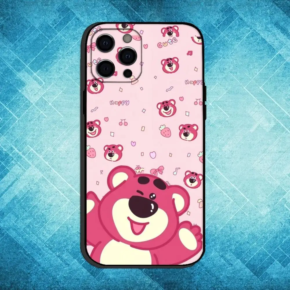 Чехол для телефона S-Strawberry Bear для iPhone 17,16,15,14,13,12,11 Plus, мягкий черный чехол Pro Max