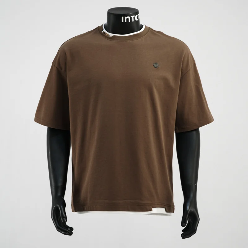 

2025 Summer Vacation Two Piece Design Round Neck Top for Men, Loose, Casual, Simple, Versatile, Trendy Short Sleeve T-shirt