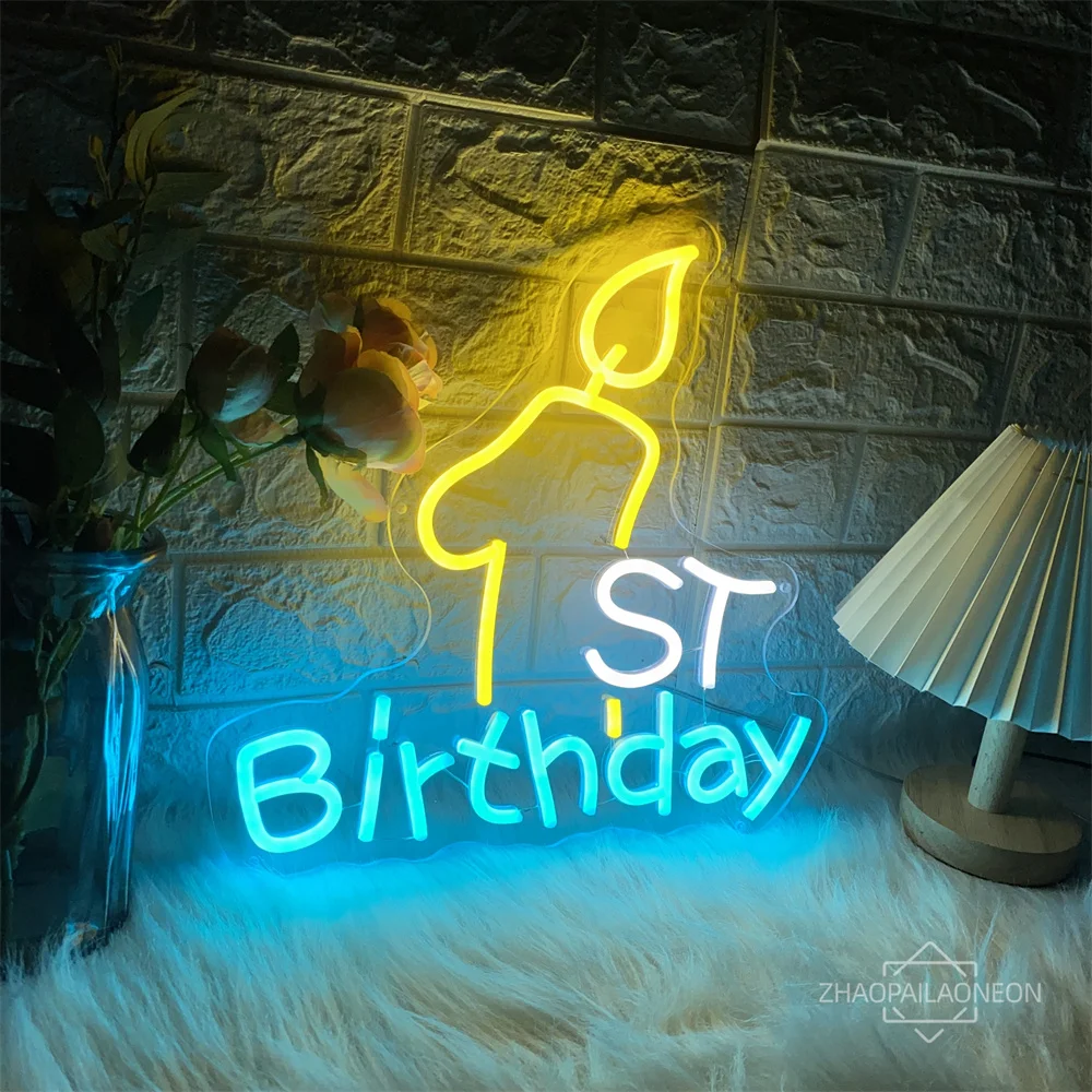 Birthday Number Neon Led Sign Happy Birthday Room Party Decor Anniversary Number Neon Sign LED Night Lights Birthday Decoration