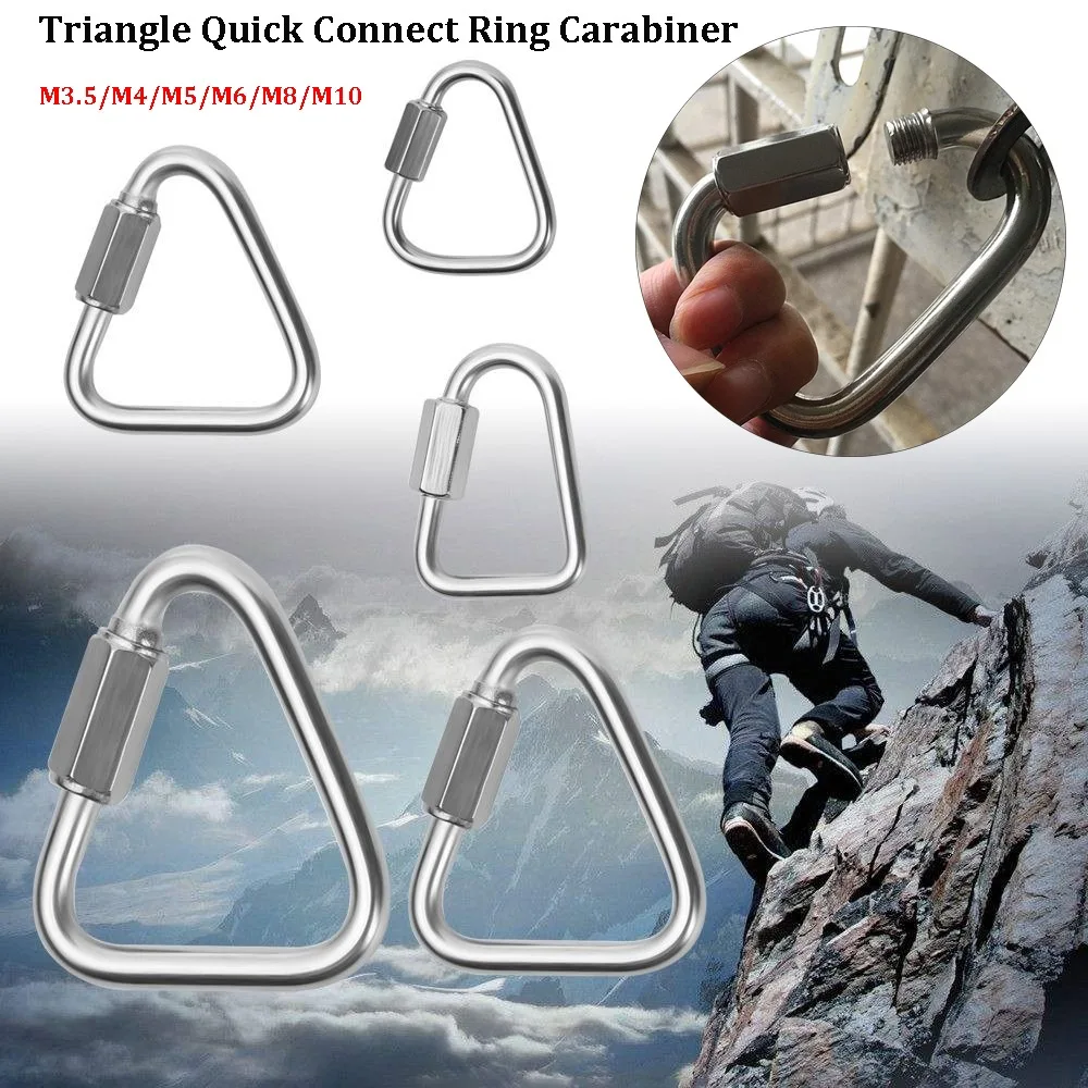 New M3.5~M10 Triangle Quick Connect Ring Silver Color Galvanized Iron Keychain Snap Clip Outdoor Camping Hiking Carabiner