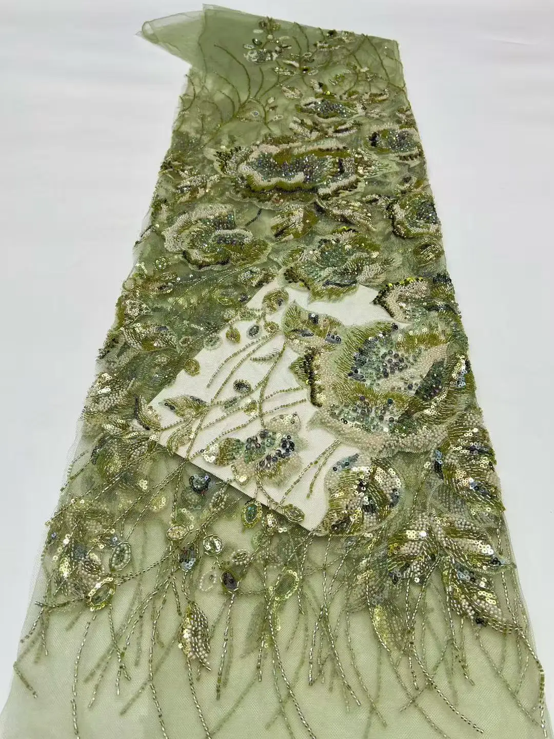 African Lace Fabric Sequins Beaded Embroidery Groom Nigerian Bridal High Quality French Tulle Lace Fabric For Wedding Party Sew