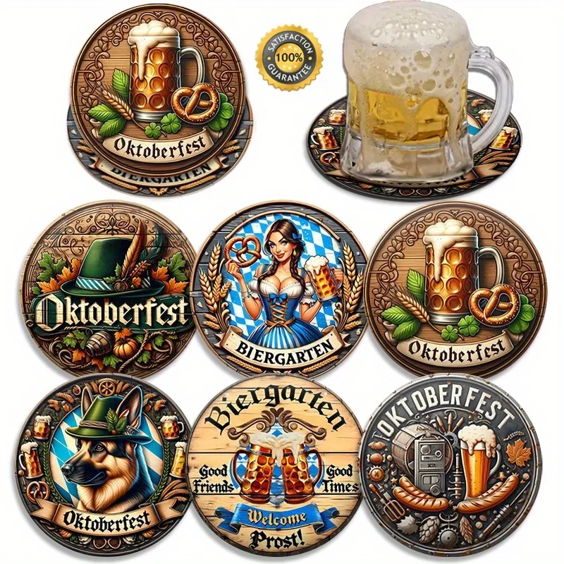 2D Retro Ale Motif Wooden Cup Mat Heat-Proof Skid-Resistant Surface Guard Household Dining Pub Workplace Ornament Perfect Gift