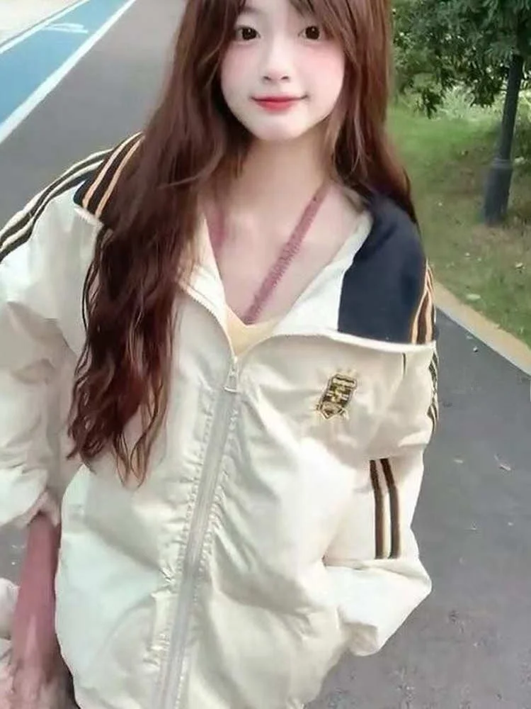 

Thiened Лоскутный хлопок Jaet в полоску Дизайн College Sle Студенческая верхняя одежда Зимняя модная теплая молния с высоким воротником