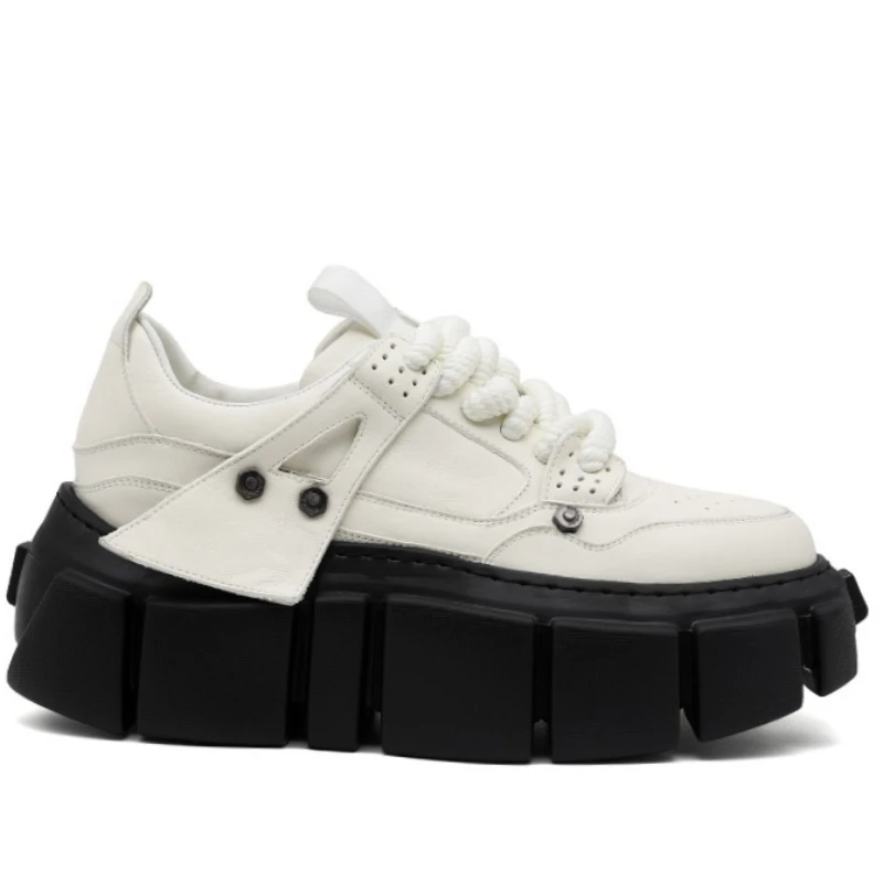 Europe/American Style Mecha Daddy Shoes for Men's Genuine Leather Thick Soled Height Increasing Sponge Shoes Casual Sports Shoes