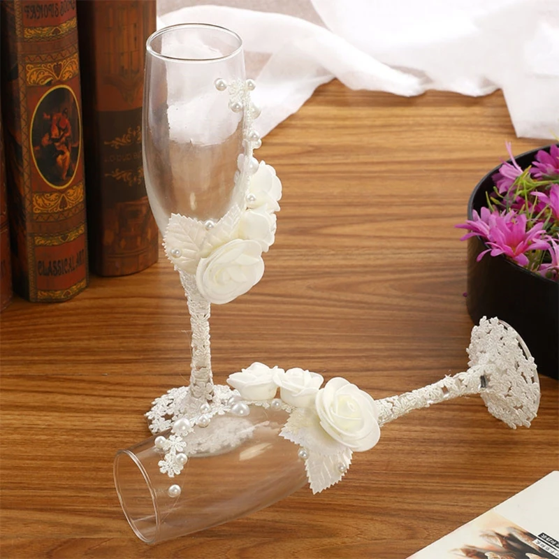 2 pcs Crystal Champagne Glass Wedding Toasting Flutes Drink Cup Party Marriage