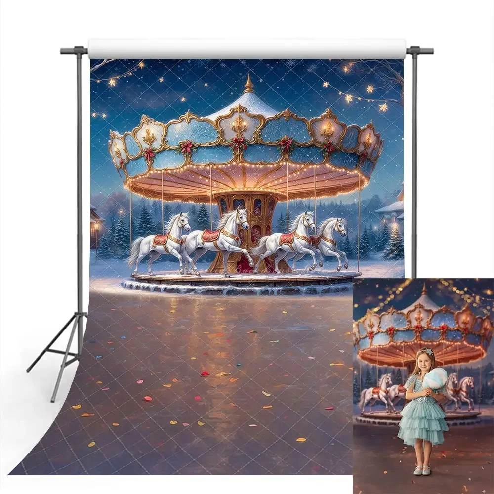 

Волшебный праздничный фон-карусель для фотосессий: Зимняя ночь, портреты детей и семьи, фотозона для вечеринок