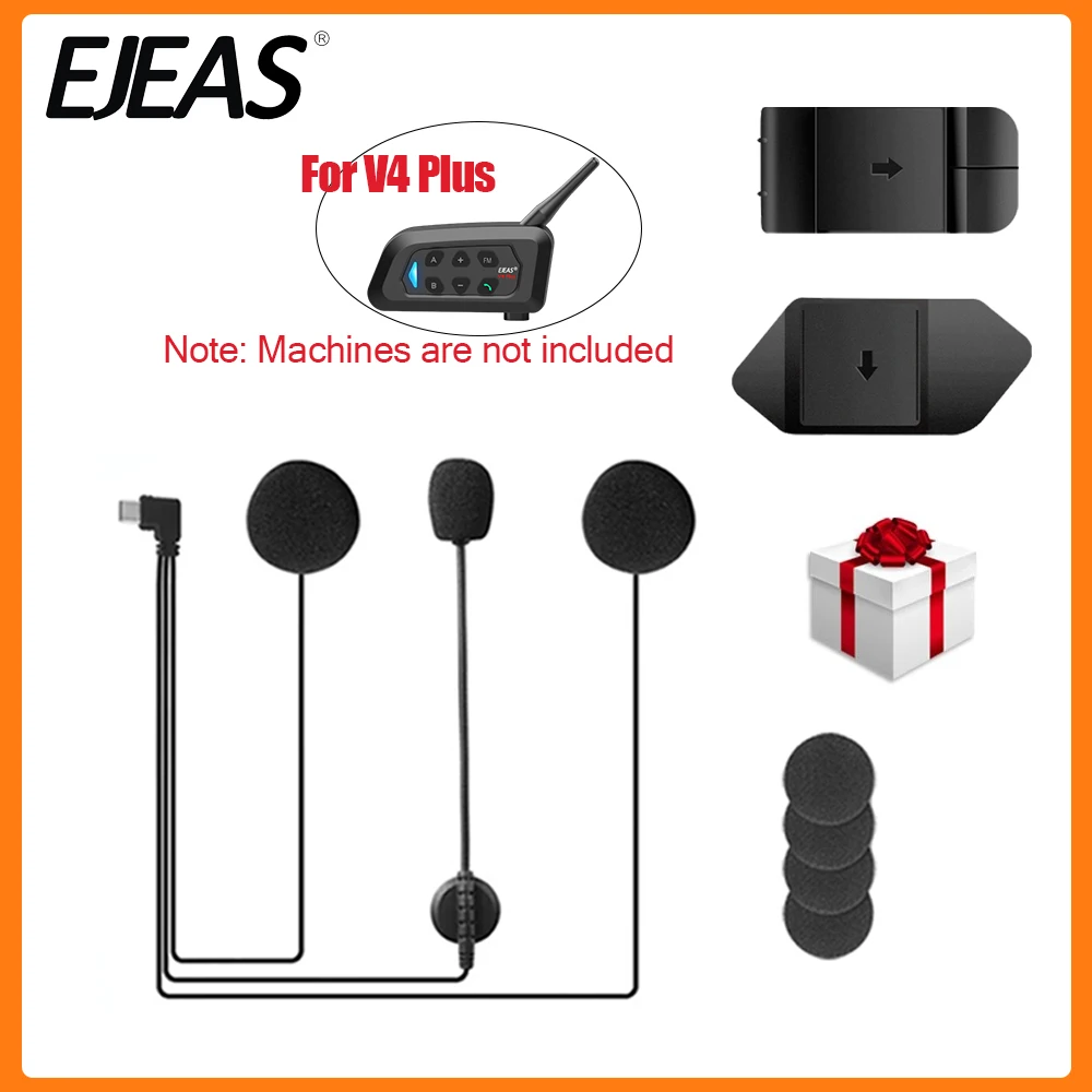 EJEAS V4 Plus/V7 Type-C Plug BT Motorcycle Helmet Intercom Microphone Speaker Headset with Mounting Clip Double-Sided Tape Base