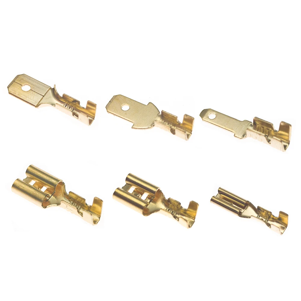 100Pcs2.8/4.8/6.3mm Female male with sheath Crimp Terminal Connector Gold Brass Car Speaker Electric Wire Connectors Set