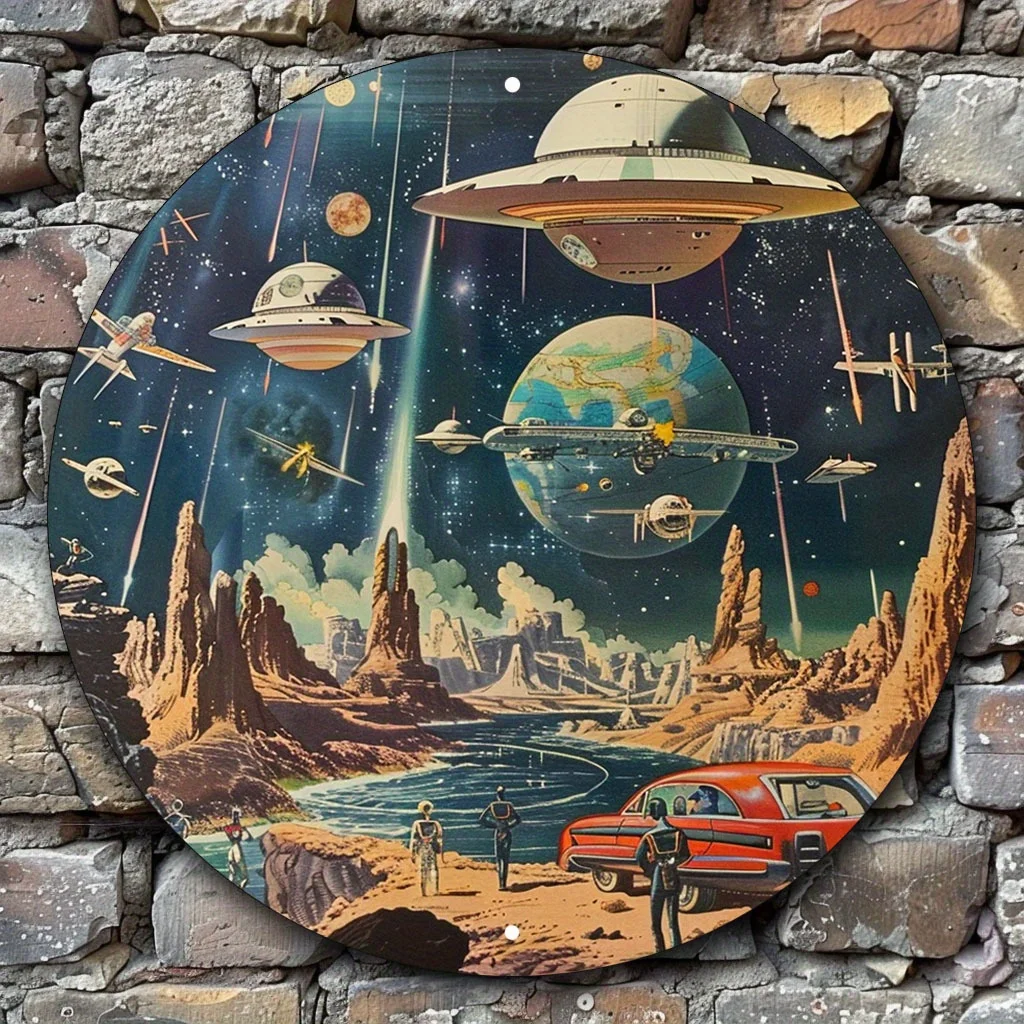 Futuristic Space-Themed Metal Sign , Ideal for Man Cave, Office, or Country Wall Decor - Perfect for Birthdays, Bachelor Parties