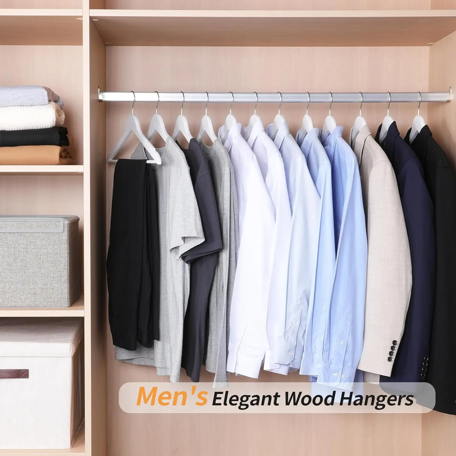 화이트 우드 행거 10개 팩 - 셔츠, 재킷, 드레스용 논슬립 팬츠 바 포함 코트 행거