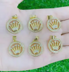 1pcs circle crown Necklace Pendant Gold Plated Copper Zircon Supplies for Jewelry necklace Accessories Making Wholesale fdg4
