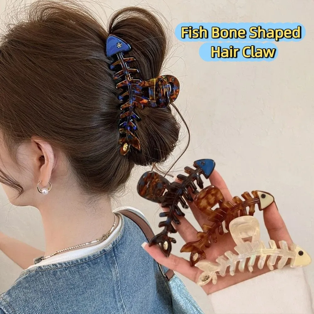 

Sweet Hairpin Fish Bone Shaped Hair Claw Large Geometry Fish Grab Clip Acetic Acid Korean Style Acetate Shark Clip Streetwear