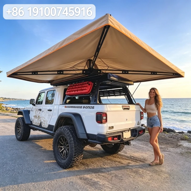 2026Hot 270 Degree Driver Side Awning, 2M Freestanding Outdoor Awning with LED Light for SUV Van Truck Camper Vehicle