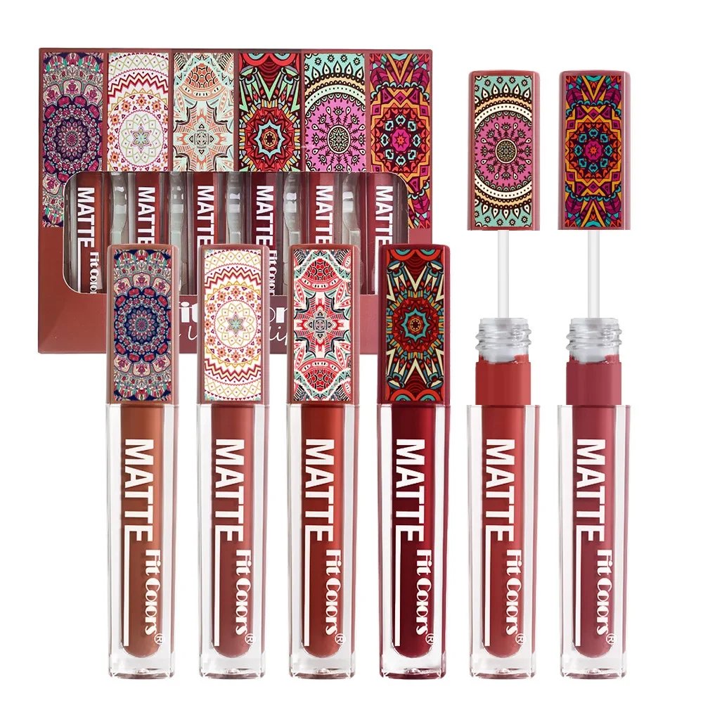 Zestaw błyszczyków w stylu boho, odcienie ziemi, matowe, aksamitne, glinkowe szminki, nawilżające, wodoodporne, długotrwałe, nieprzywierające do kubka, kosmetyki.