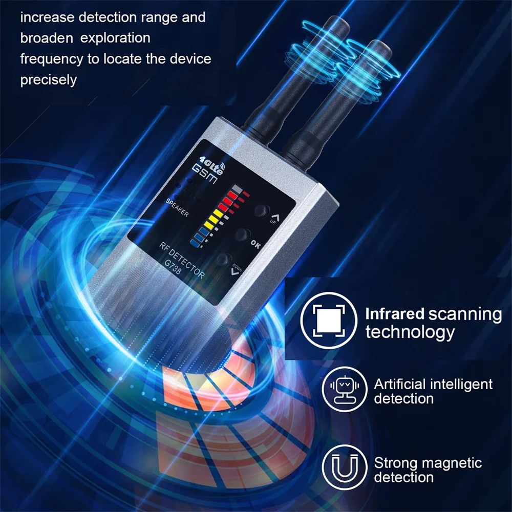 G738W Professional Anti Spy Wireless RF Signal Detects Bug GSM Audio GPS Tracker Hidden Camera Anti Eavesdropping Device Scanner