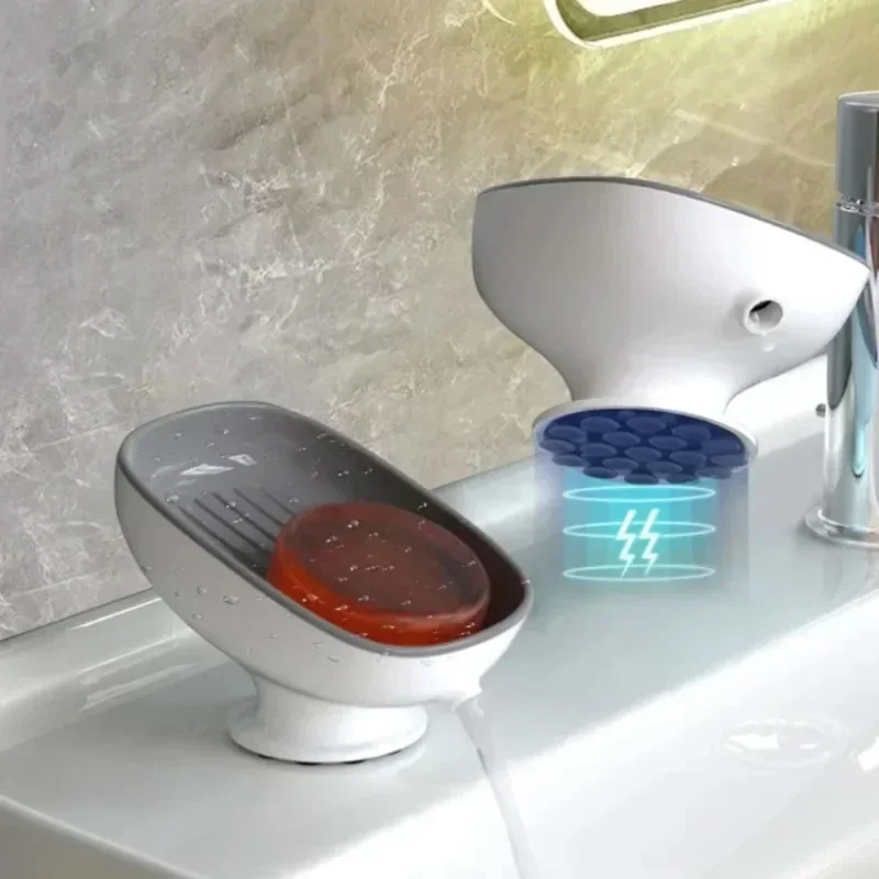 

1pc Bathroom Washbasin Shelf Soap Box Household Non Perforated Double-layer Drain Suction Cup Non Slip Oval Soap Holder