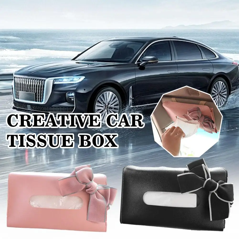 

Car Sun Visor PU Leather Bow Tissue Holder Sunroof Accessories Boxes Storage Drawer Seatback Decoration Tissue Auto Interio C3I8