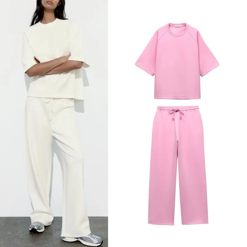 

Spring New Casual Double-sided Loose T-irt Straight-leg Running Pants Versatile Comfortable Faion Set for Women