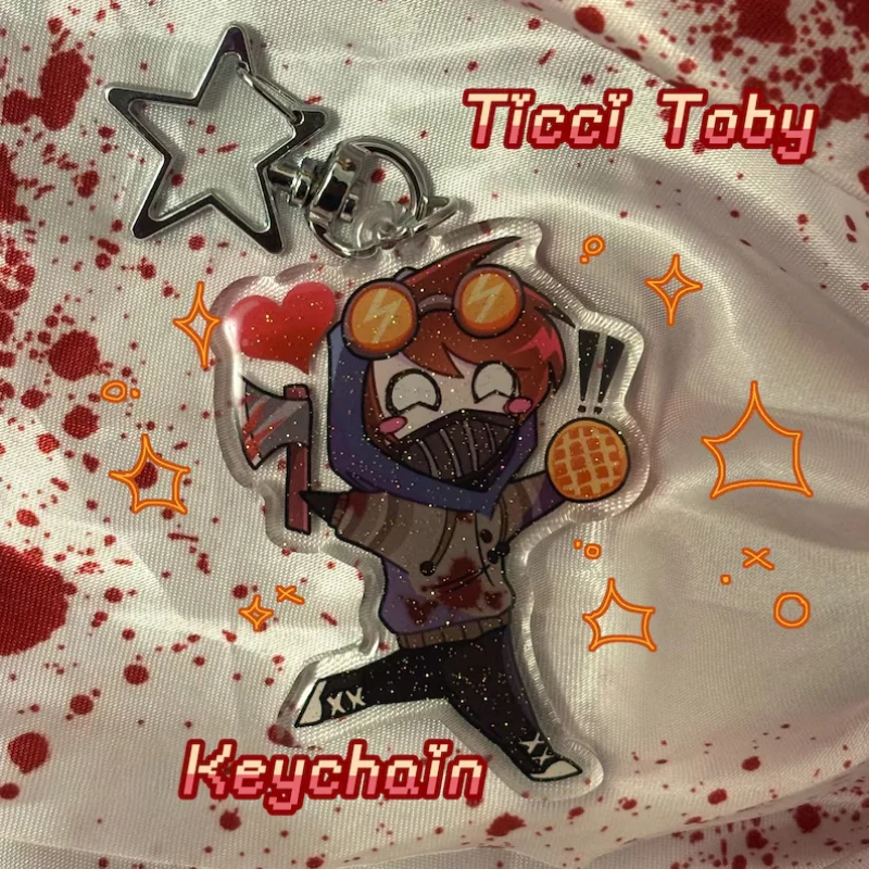 Tc Toby Acrylic Keychain Double Sided Glitter Creepypasta Toby Rogers Character Collectible Key Ring