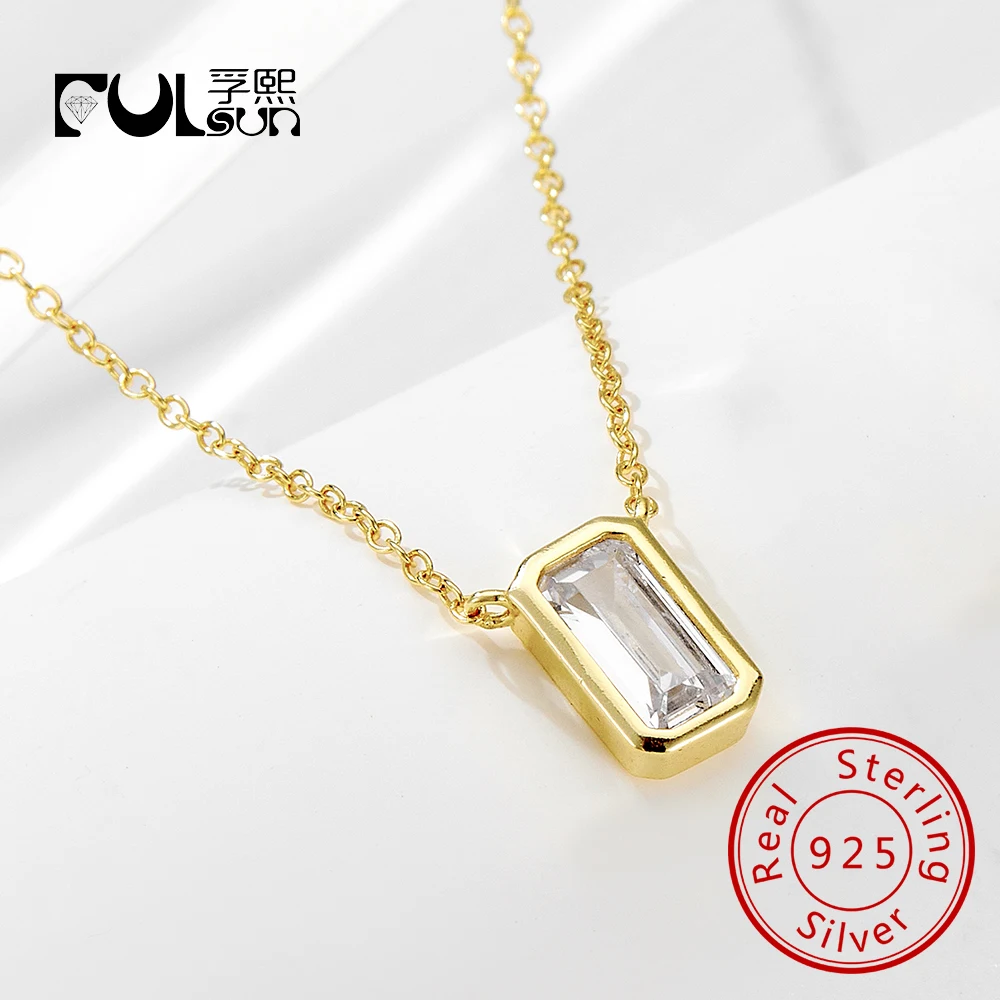 

Ожерелье из стерлингового серебра 925 пробы с покрытием из 14-каратного золота, белый Cz, прямоугольное изумрудное ожерелье с подвеской в форме для женщин, ювелирные изделия